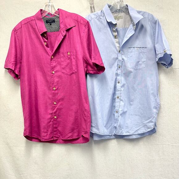 Ted Baker set of 2 men's short sleeve button up tops Size 3 magenta Size 4 blue - Picture 16 of 16